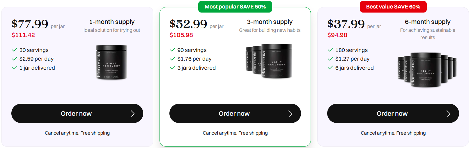 Harmonia Night Recovery Pricing