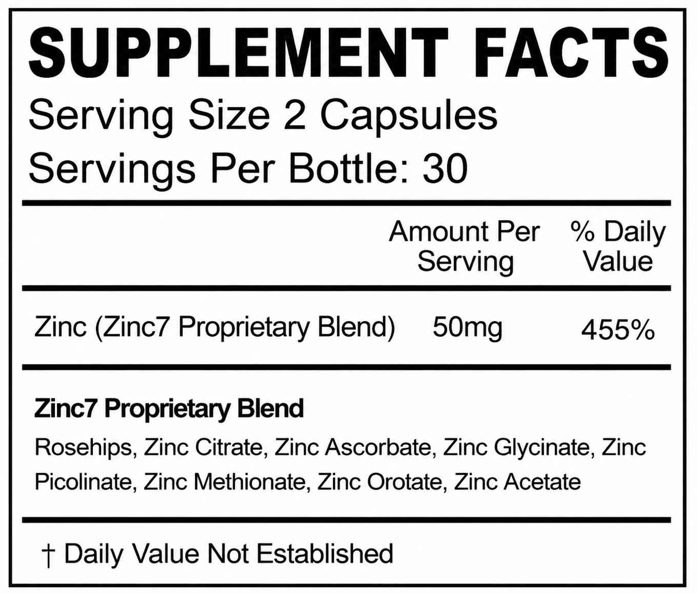 Zinc 7 Supplement Supplement Facts