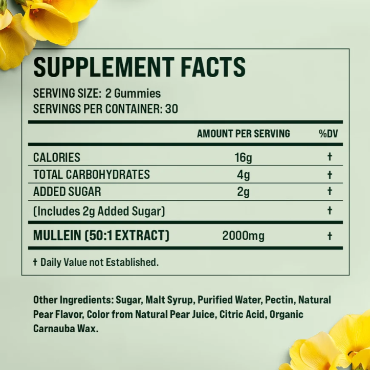 BetterBrand Mullein Gummies supplement Facts